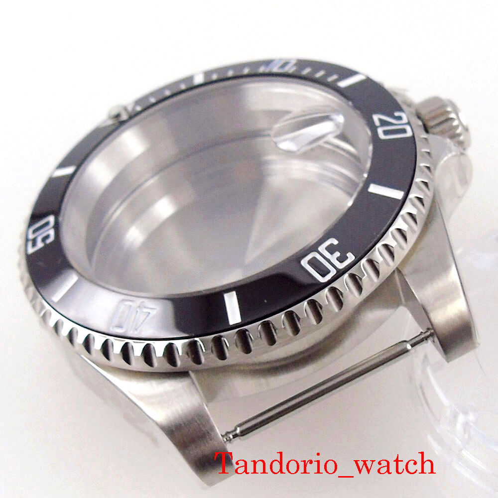 40mm Sapphire Glass Watch Case fit NH34A NH35A ETA2824 Miyota8215 Black Ceramic