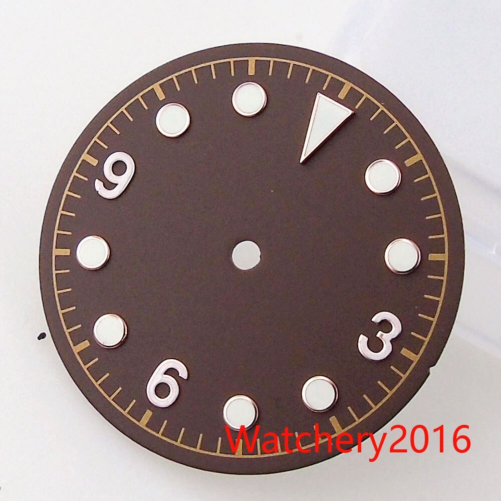 30.4mm Bliger Coffee Watch Dial Hand Luminous Rose gold Edge Fit NH35 NH36