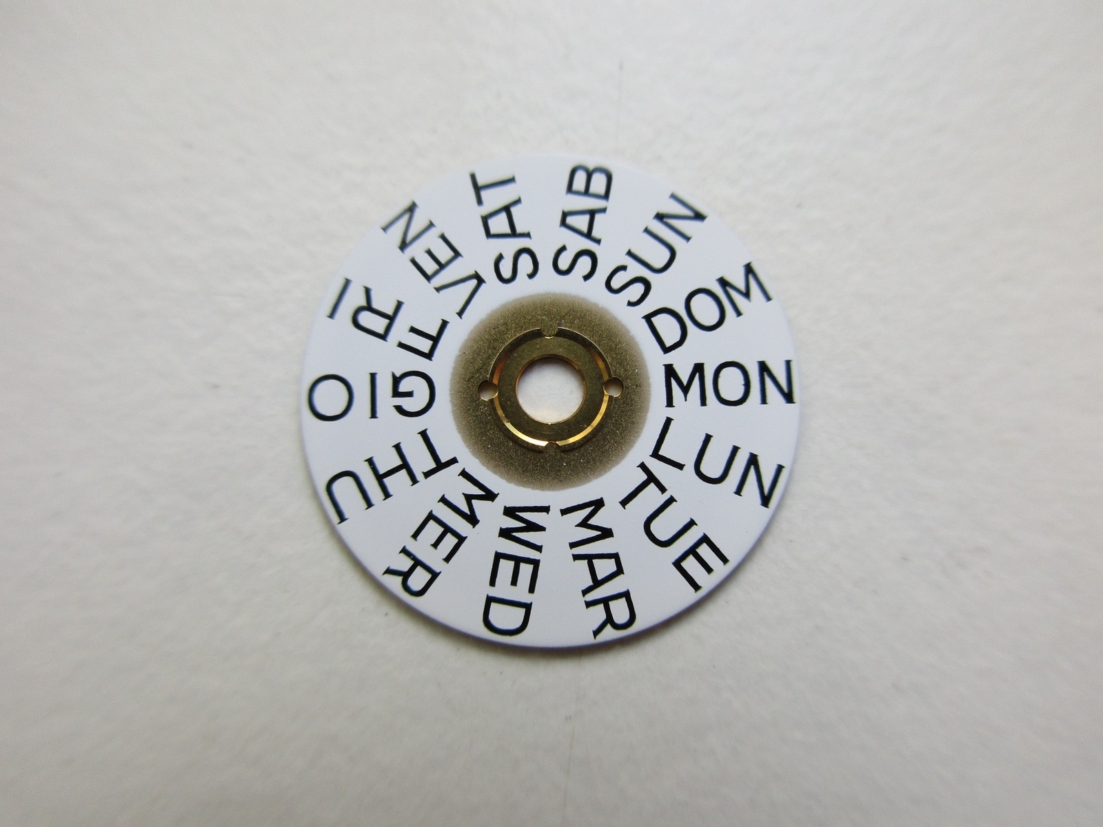 ETA cal. 2836 Italian English DAY disk white pos. at 3 Swiss watch movement part