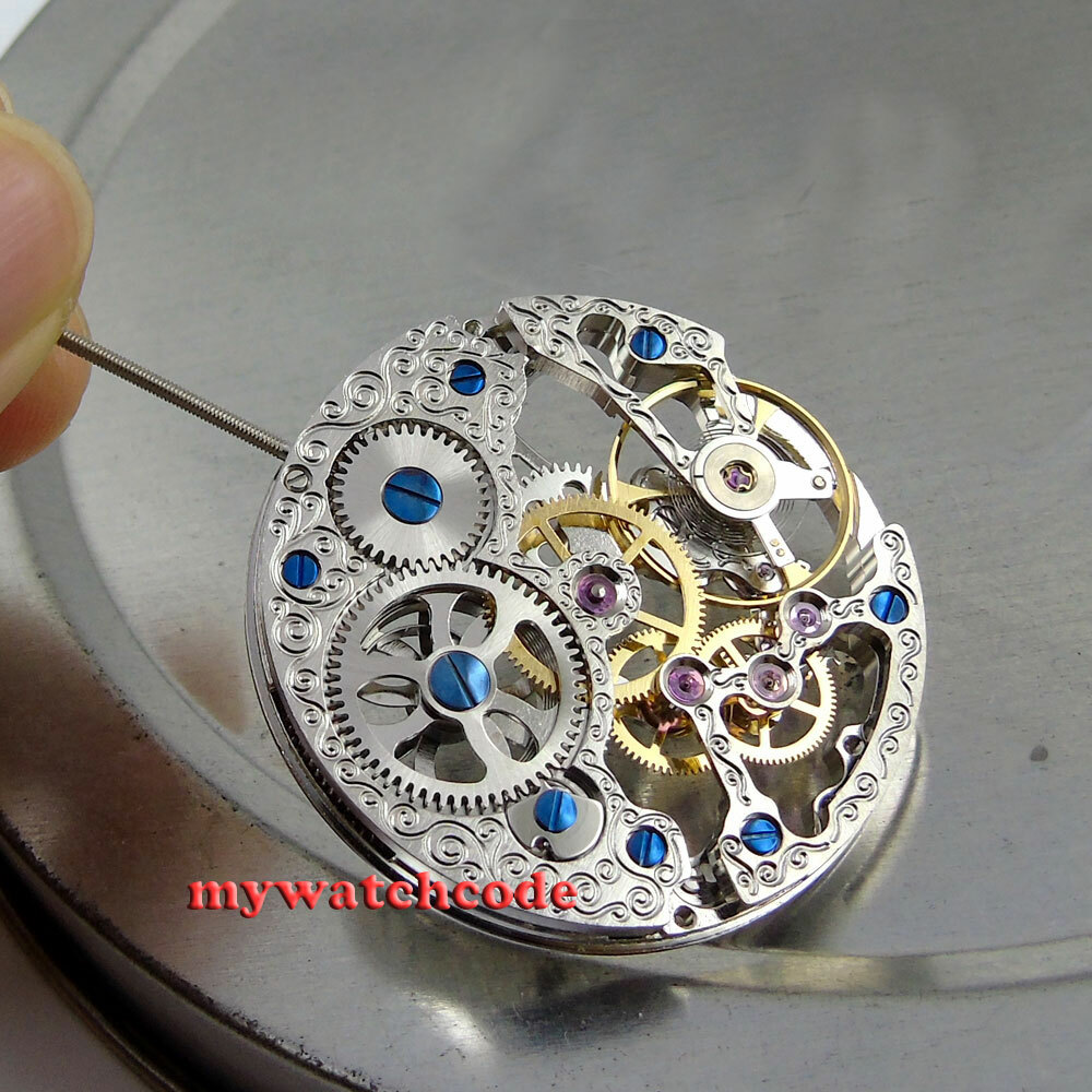 17 Jewels mechanical silver Skeleton Hand Winding 6497 movement fit parnis watch