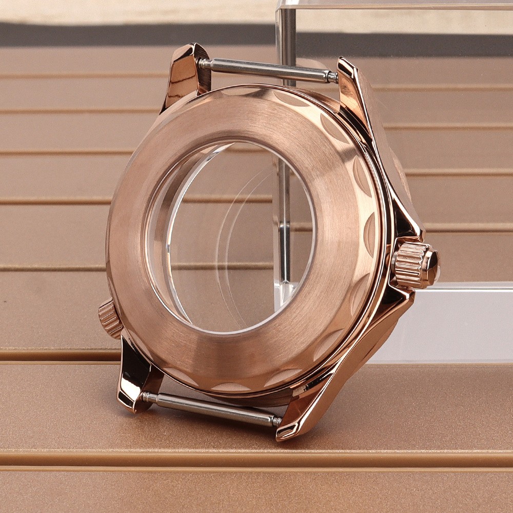 Rose Gold 41mm Watch Case Double Crown Sapphire Glass For Seiko NH34 NH35 NH36