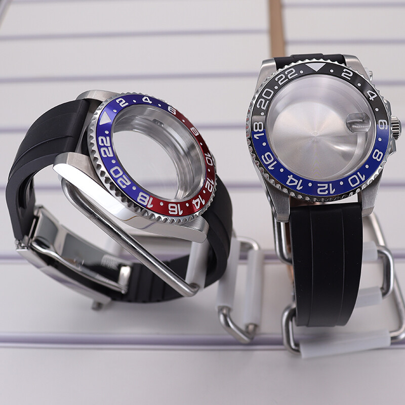 40mm Watch Case+Rubber Strap GMT one-way 120 turn Ceramic Bezel For Nh35 nh36/38