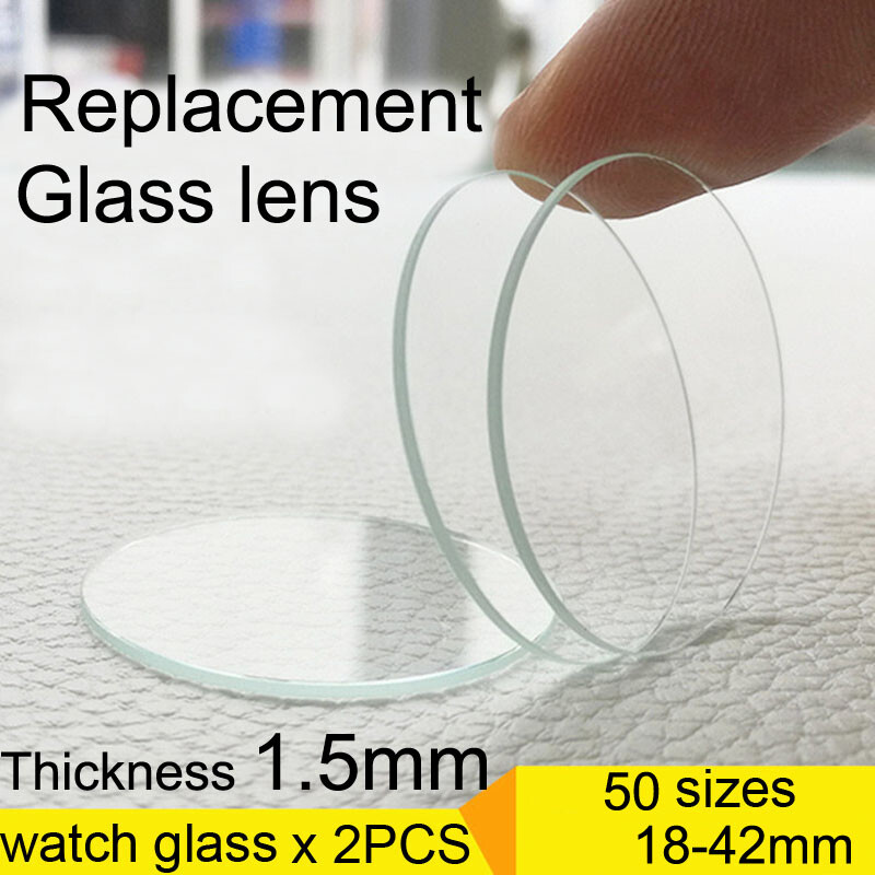2PCS Flat 1.5mm Round Watch Glass Crystal 18mm-42mm Watch Replacement Lens Glass