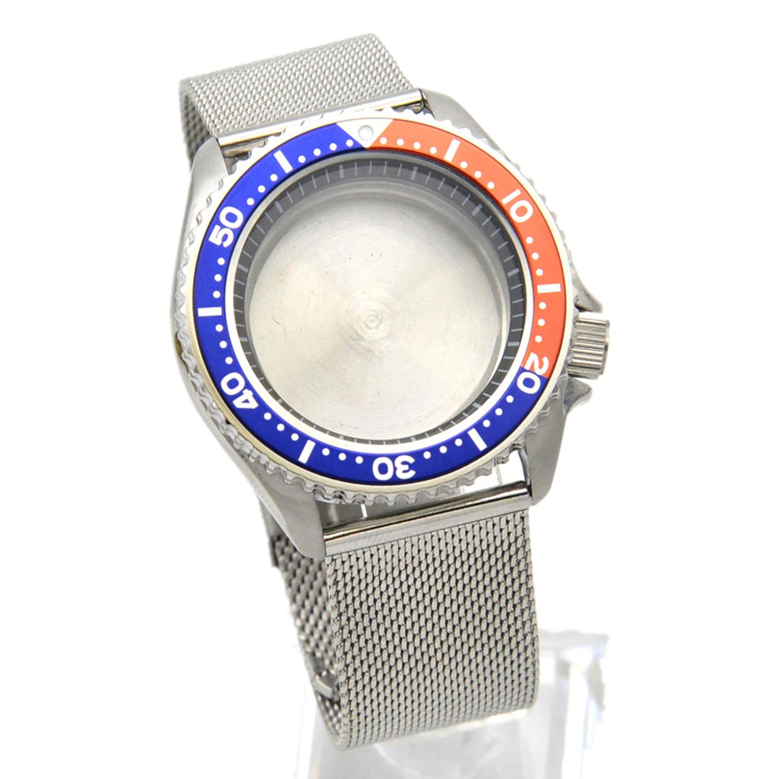 42mm Blue+Orange Steel Watch Case Bezel Strap Band Set For NH35 NH36 Movement I