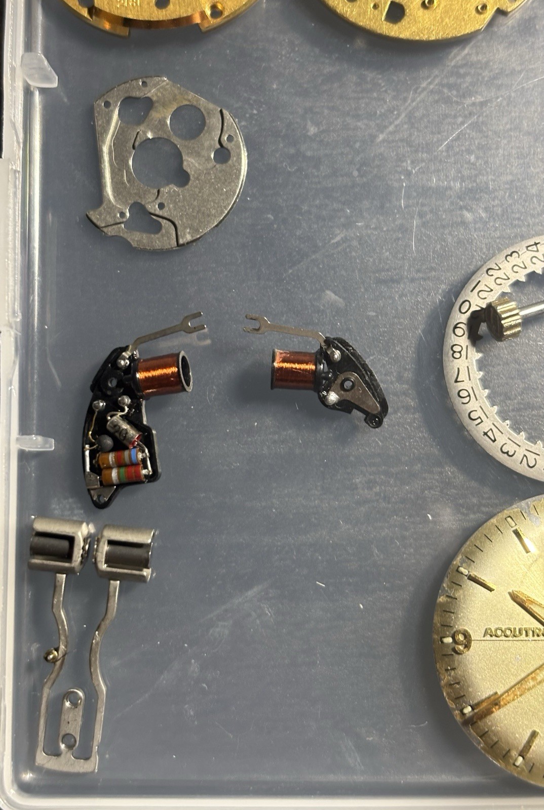 1960s Bulova Accutron 218 Parts – Dial, Movement, Tuning Forks, & Pillar Plate