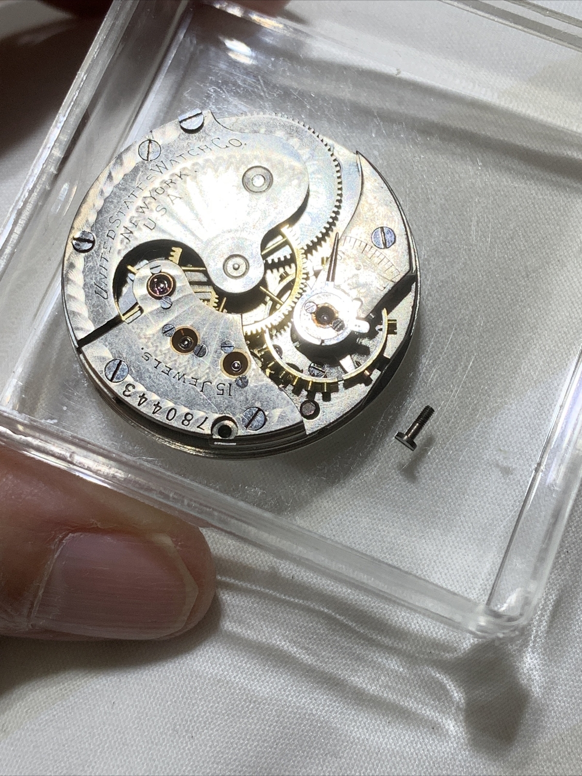 United State Watch Co. New York Pocket Watch Movement White Dial Gold Hands 0
