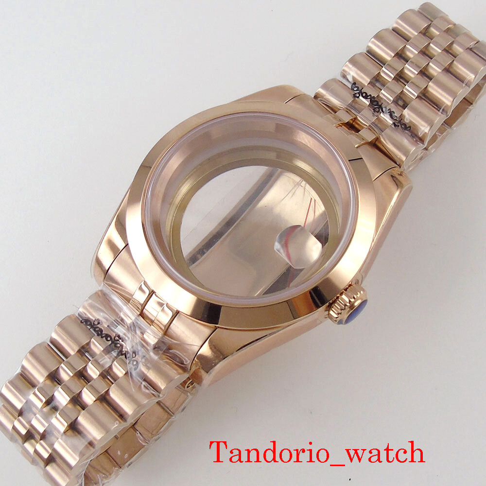 36mm Polished Rose Gold Plated Watch Case Sapphire Glass For NH35A NH36A MIYOTA