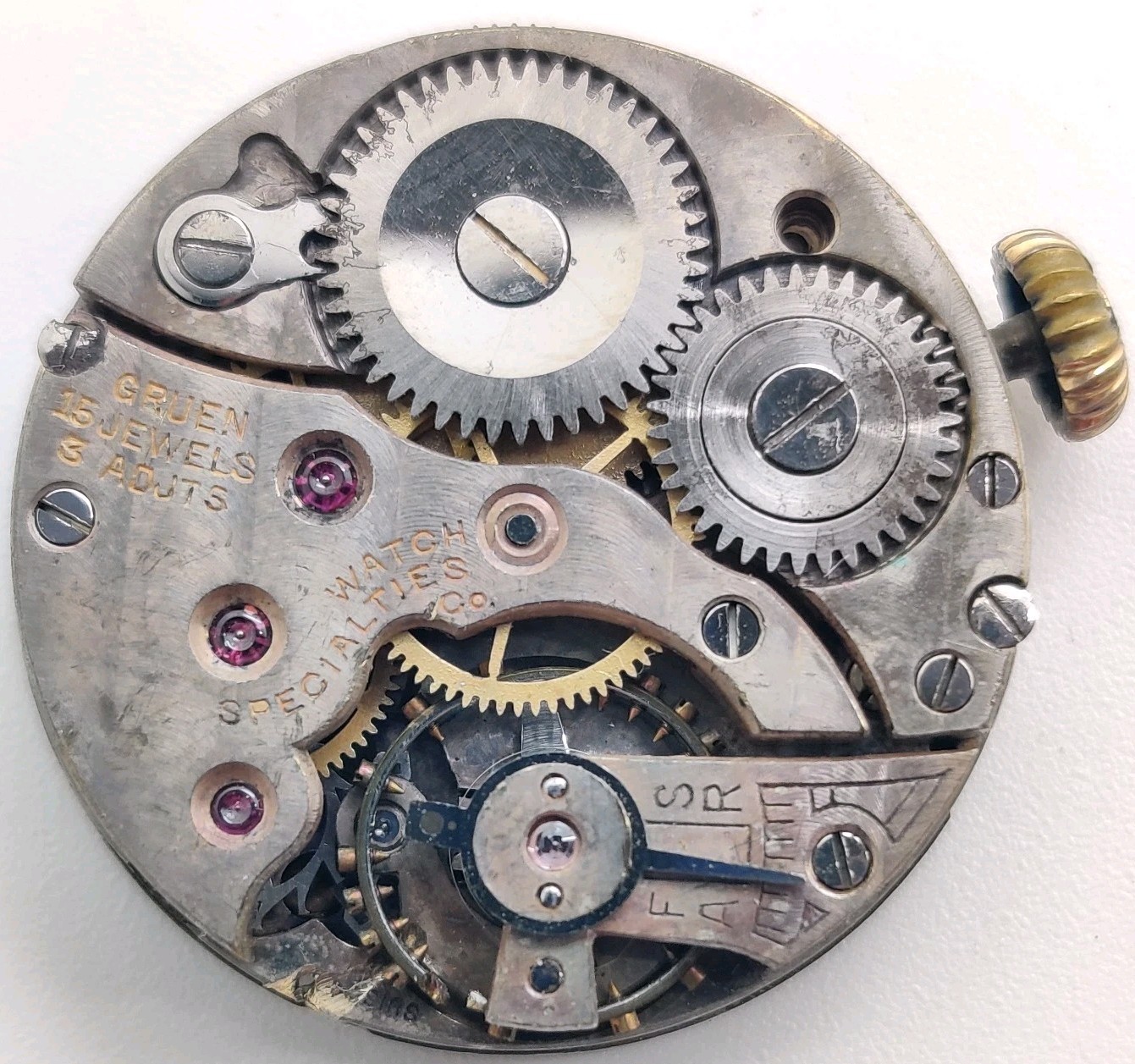Rare Gruen Watch Specialties Co. 15 jewel watch movement for repair