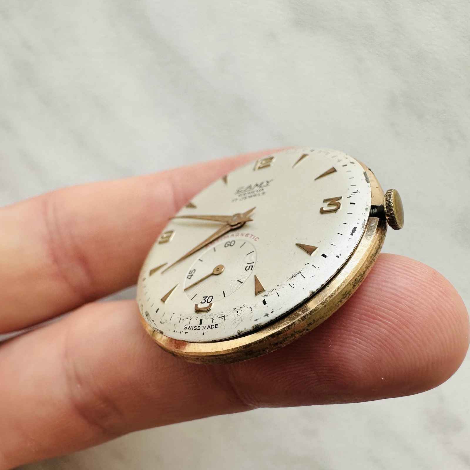CAMY GENEVA Movement +Dial Repair vtg Swiss Watch Mechanism Classic 17 jewels