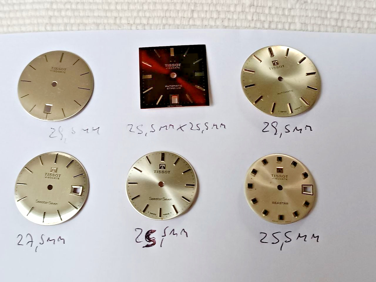 LOT OF 6 DIFFERENT TISSOT DIALS VINTAGE REPLACEMENTS FROM Ca. 1970 (A)