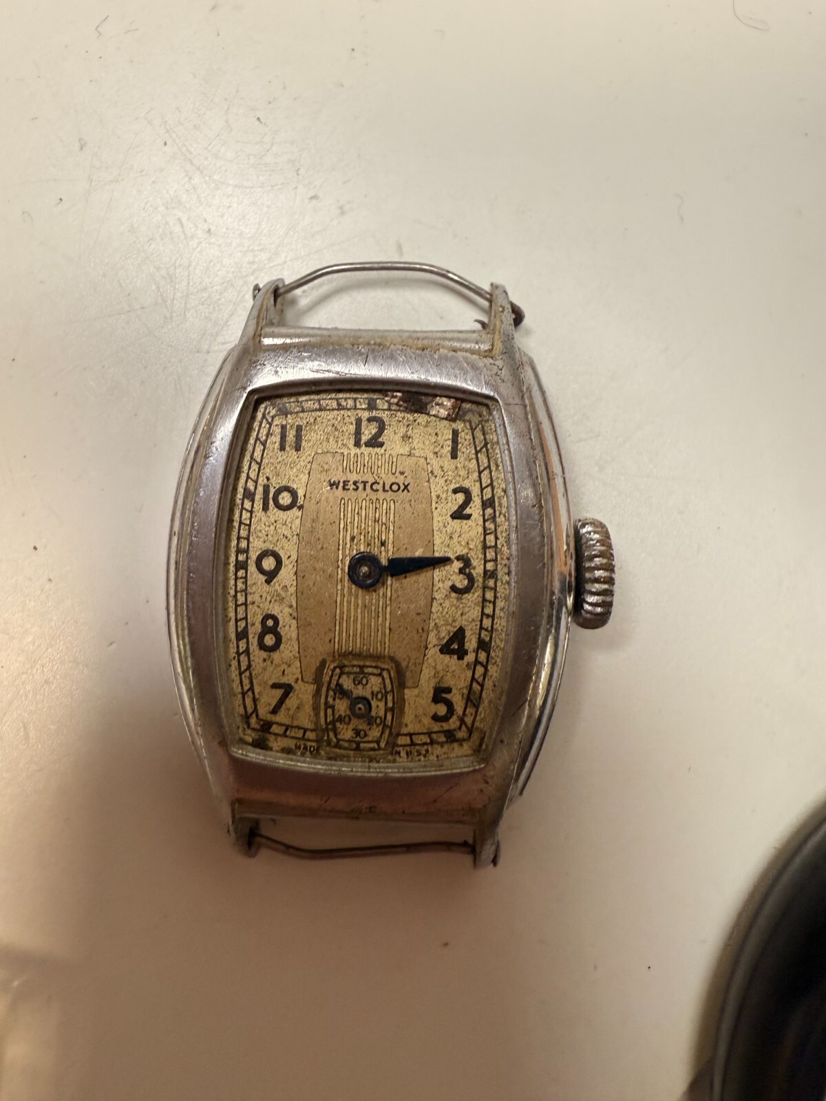 Antique 1920’s 30’s Men’s Art Deco Westclox Wrist Watch Silver Subdial Tank