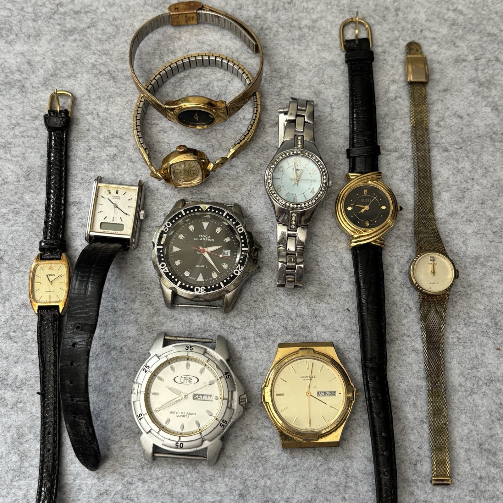 Broken Vintage Watch Parts Lot – Lorus Seiko Boca Classics Timex Armitron