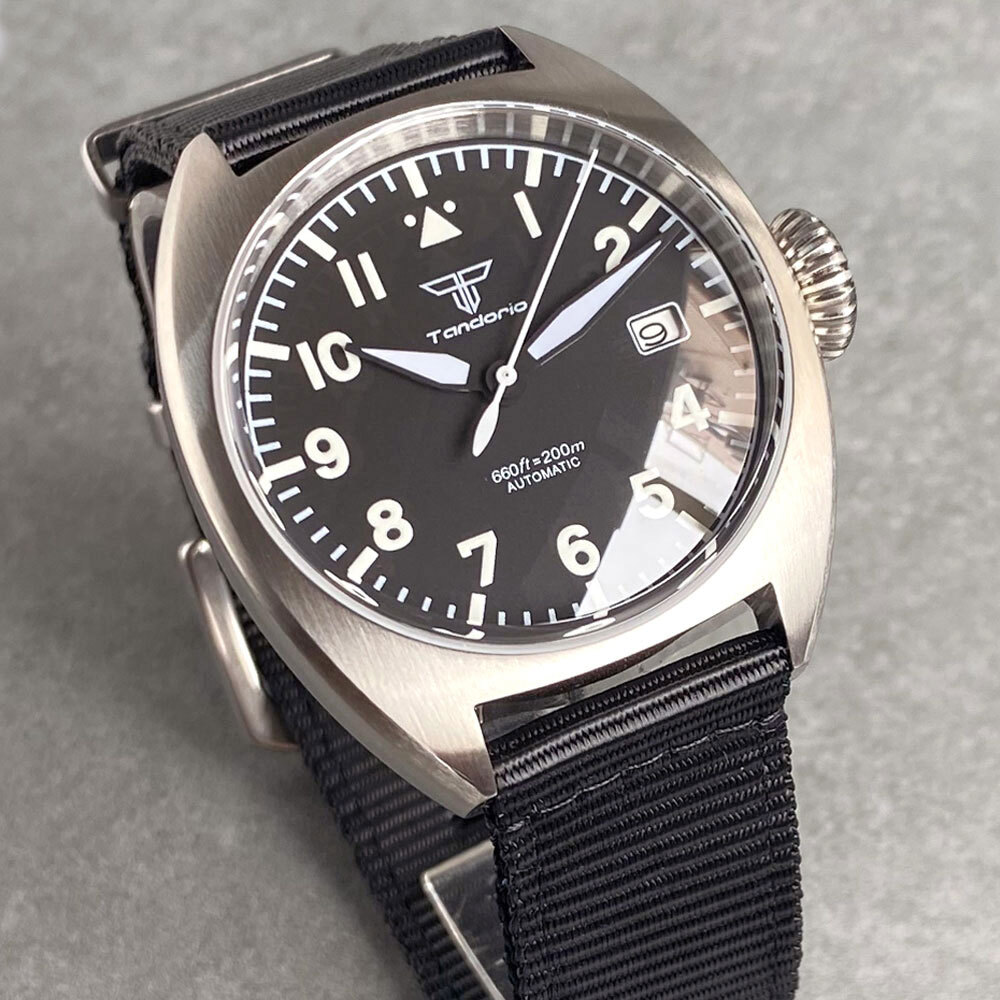 NEW 40mm Military Men Double Domed AR Sapphire NH PT Movt Luminous 20atm Brushed