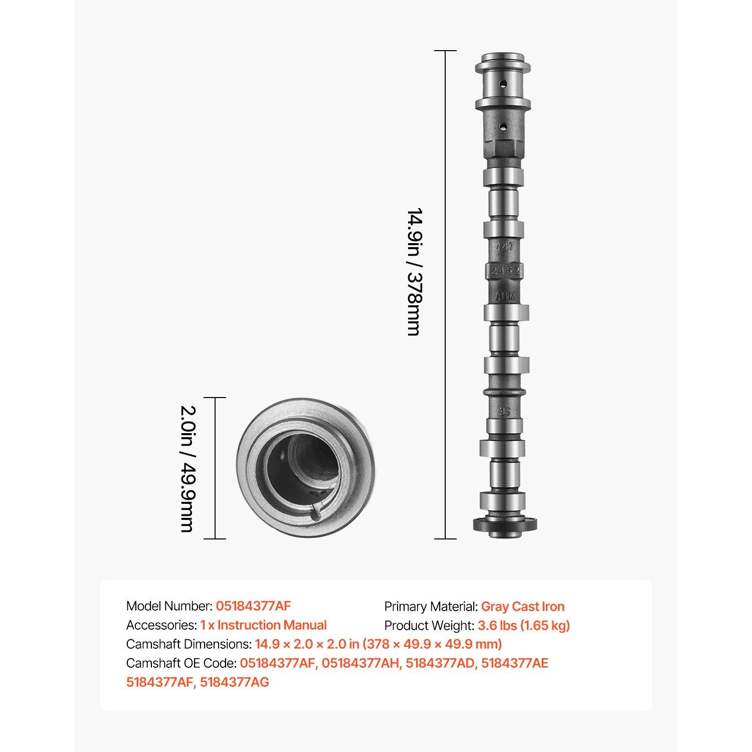 Engine Camshaft for 2011 – 2019 Jeep Grand Cherokee Dodge Journey 3.6L V6