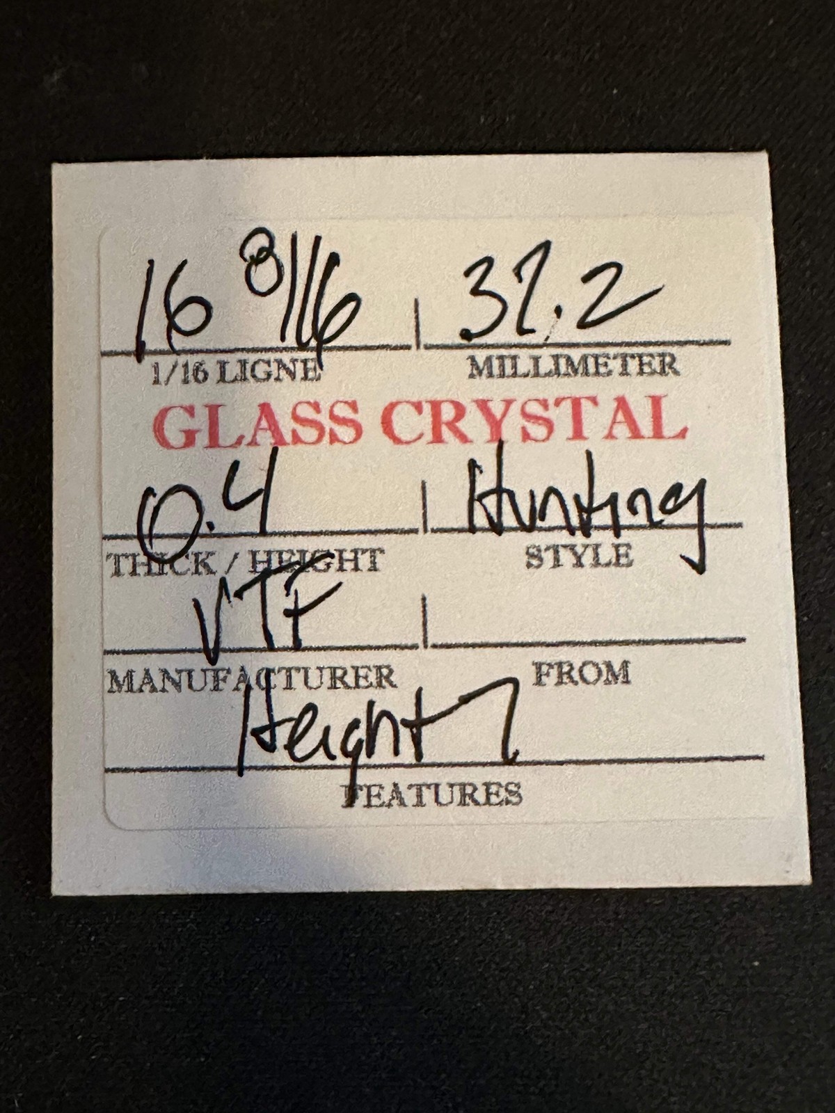 VTF Vintage Glass Hunting Case Watch Crystal 16-8/16 (~37.2mm) – NOS