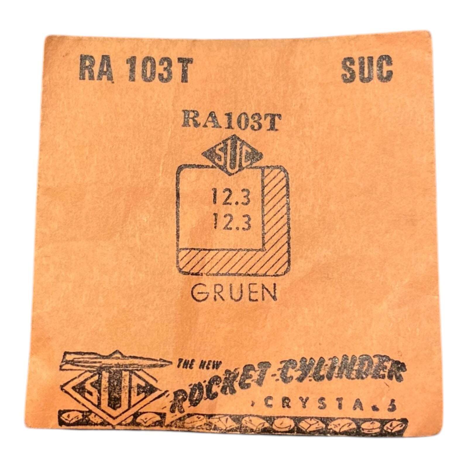 SUC RA103T RA 103T Watch Crystal 12.3×12.3 mm NOS Part Rocket Cylinder Gruen