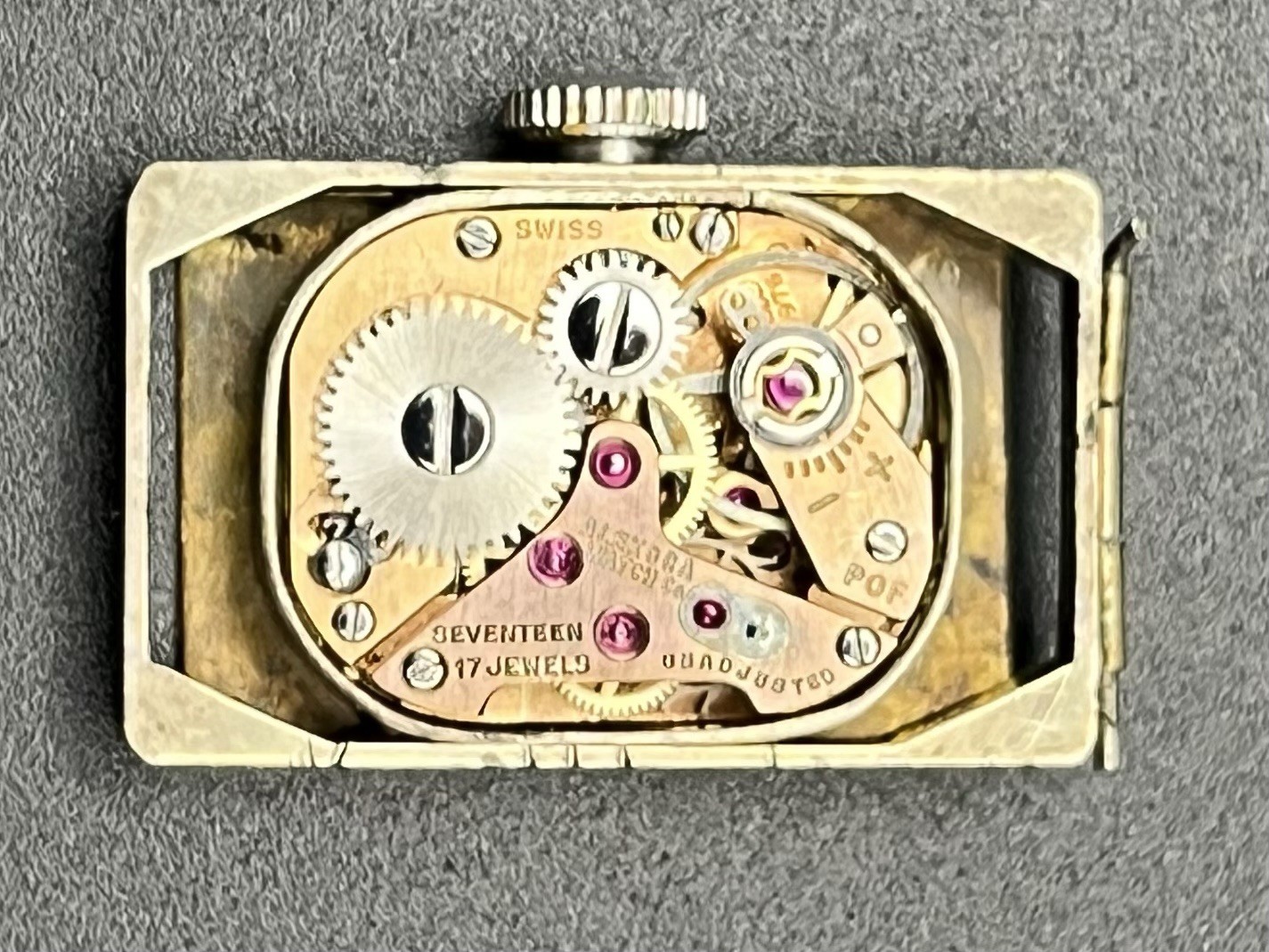 Circa 1920’s Alexora 17-jewel Swiss watch movement Dial & Internal Case