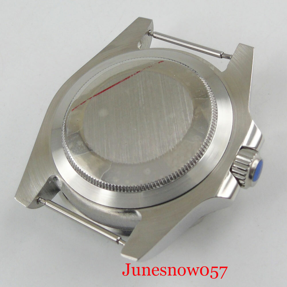 Fit NH35A 40mm Silver Watch Case Sapphire Glass Black White Insert Metal Back