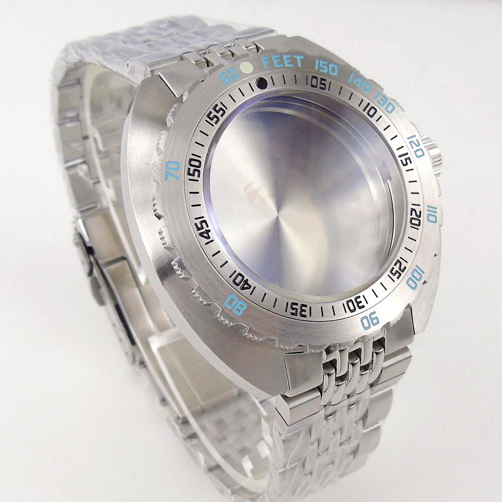45mm Abalone Silver/Black PVD Watch Case For NH35A NH36 Movement 200M Waterproof