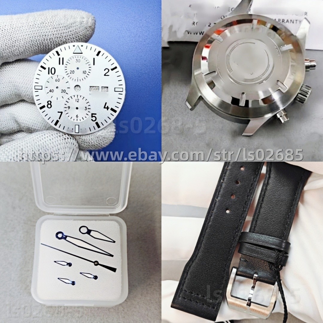 DIY 43mm stainless steel kit with dial, strap, and hands suitable for 7750