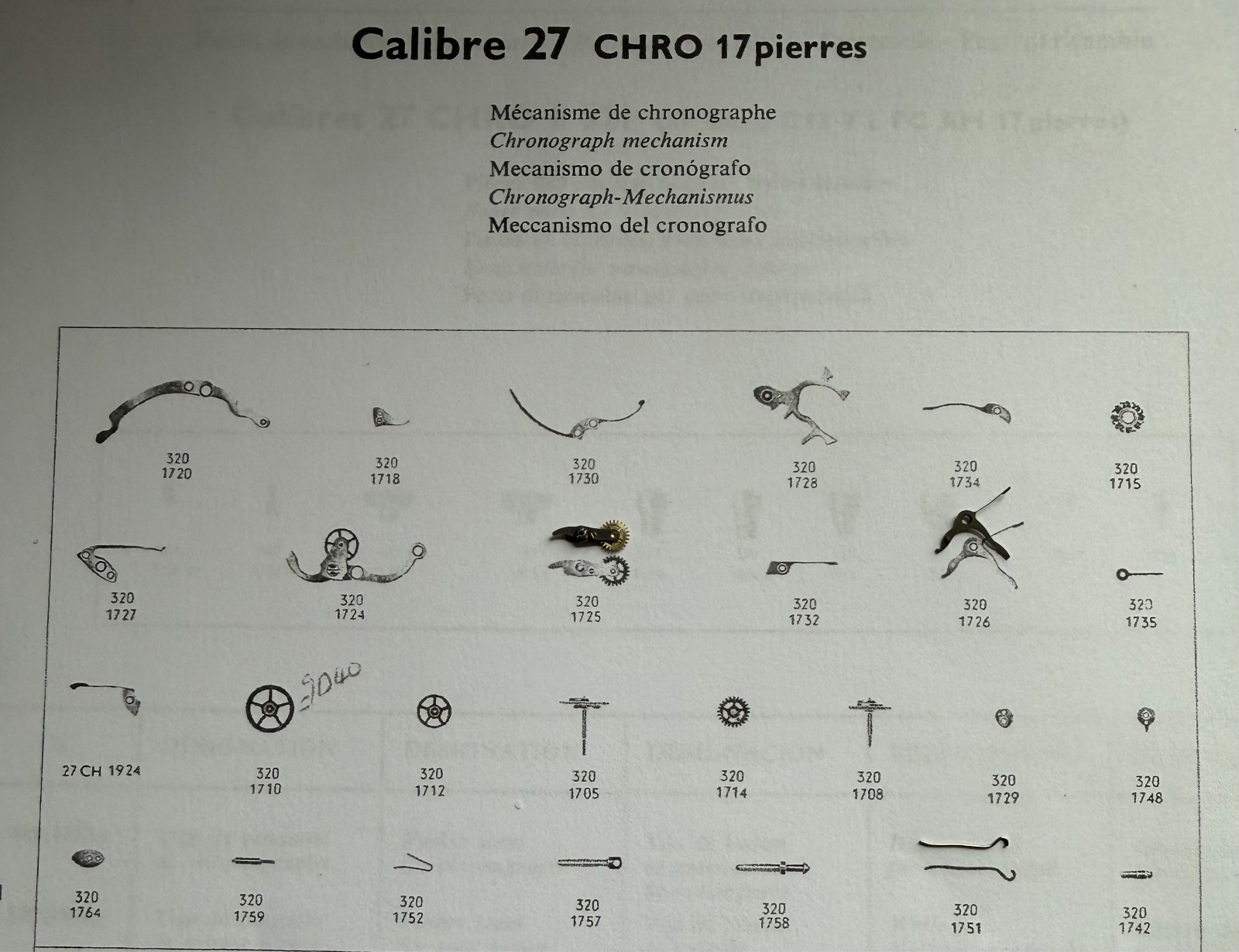 Genuine NOS OMEGA 27CHRO C12 27CHRO T1 321 320 parts check list