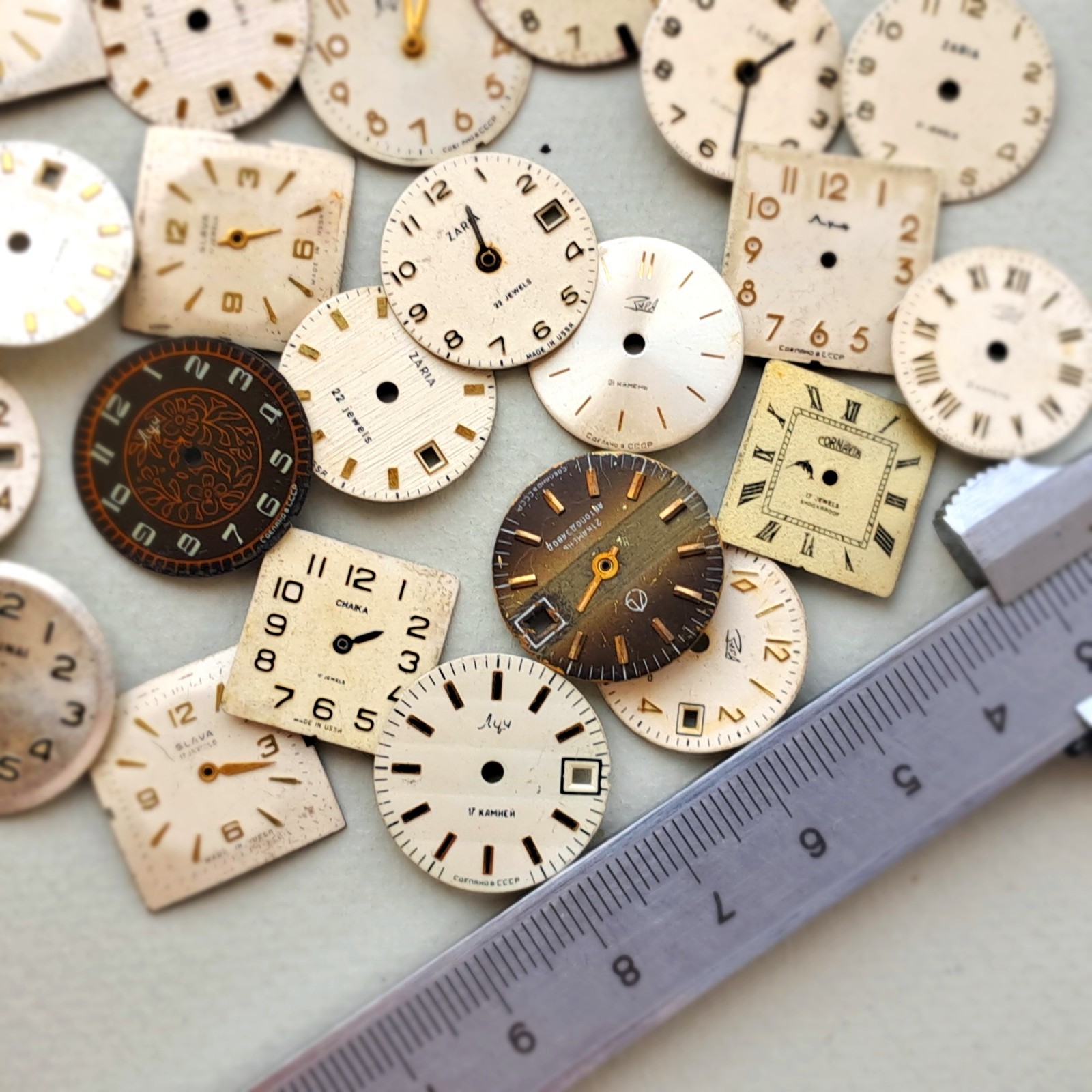 Lot of 25 Vintage Watch Dials • Mixed Shapes & Colors • USSR/Soviet • Steampunk