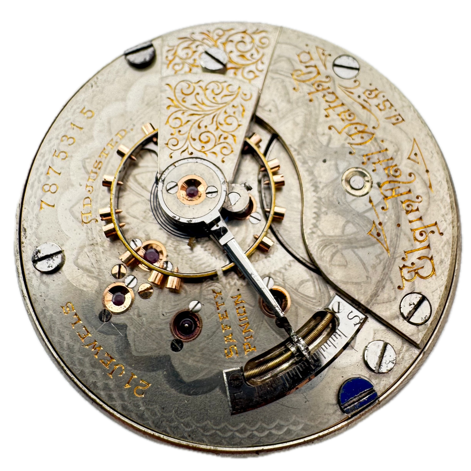 Antique 18s 1899 Elgin Roman Railroad Class C Pocket Watch Movement 150 USA 21J