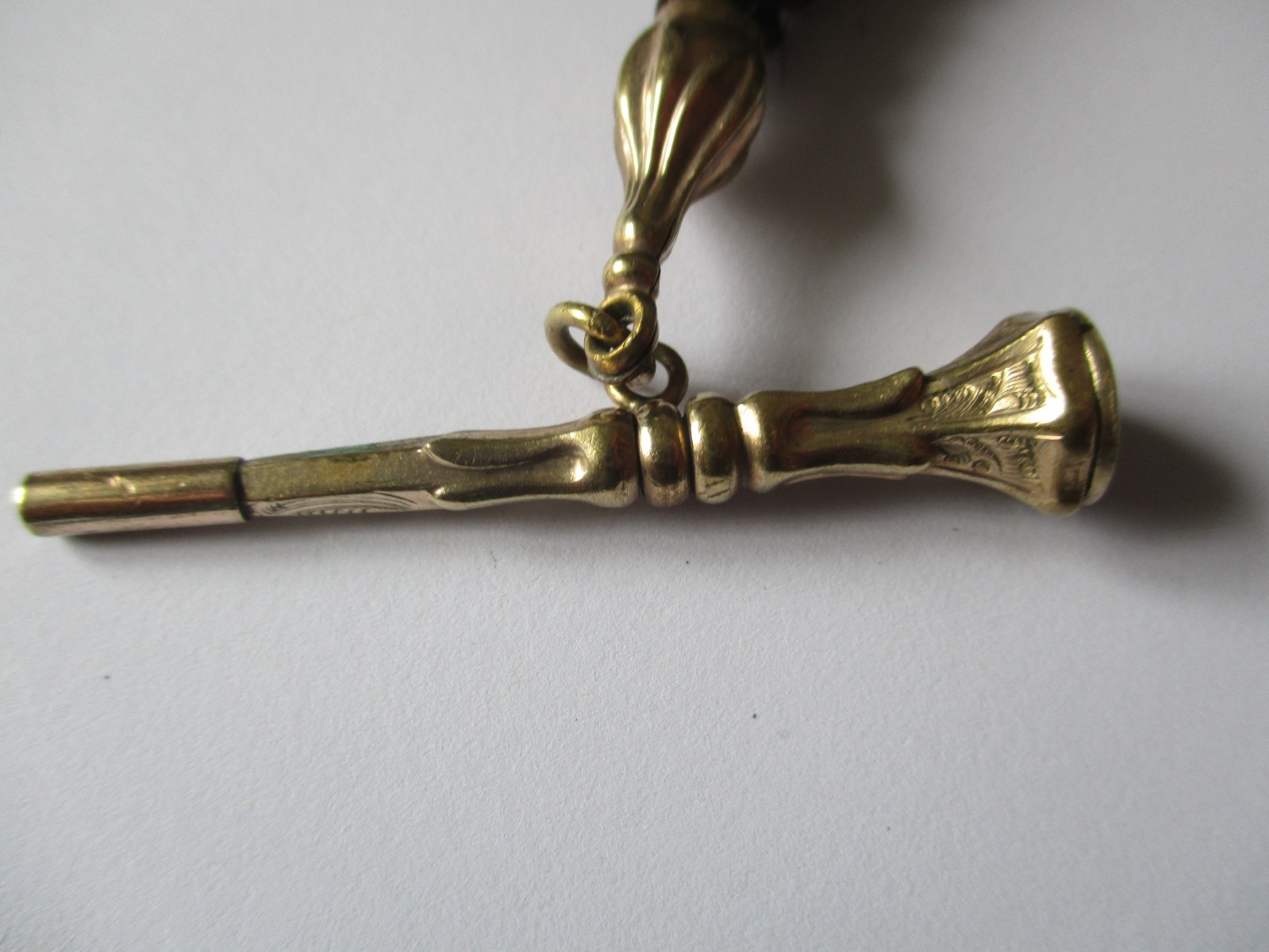 Victorian hairwork Albertina pocket watch chain & winder – mourning jewellery