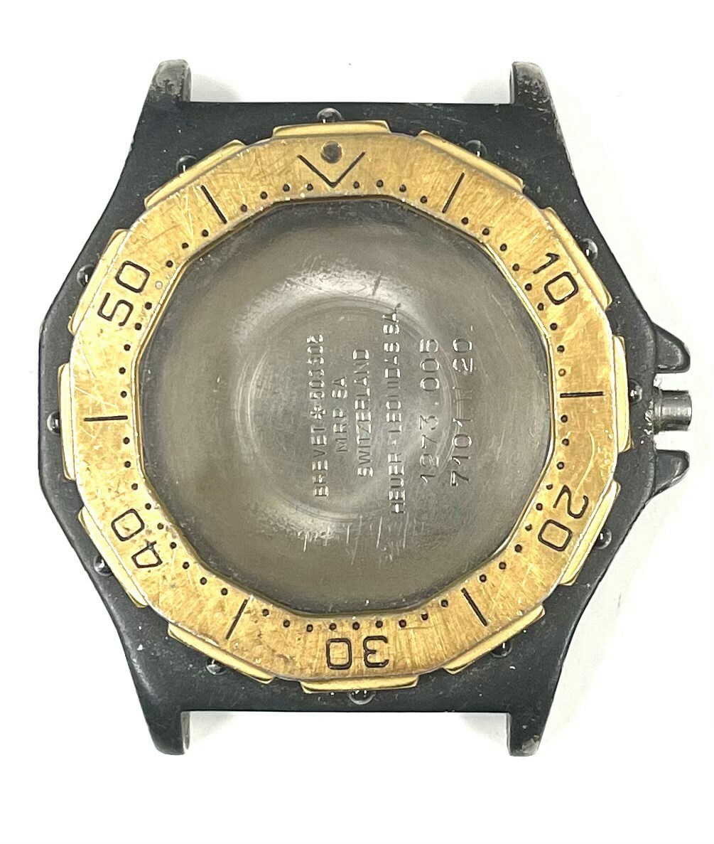 HEUER 3000 936.006 2-TONE BLACK PVD+GOLD PLATED WATCH CASE -FOR PARTS OR REPAIRS