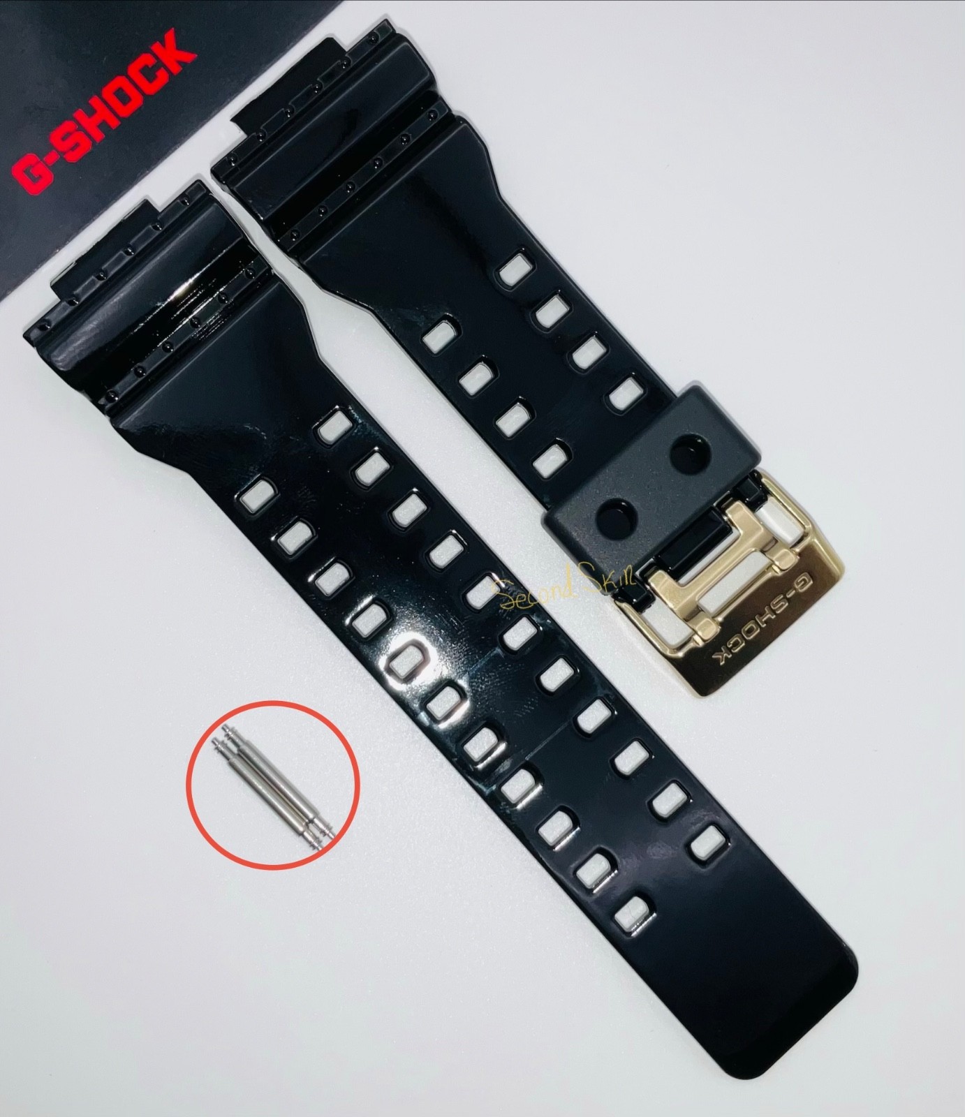 GENUIN CASIO Gloss Black Band Strap GA-110GB-1A GD-100GB-1 GAC-100BR + Pins