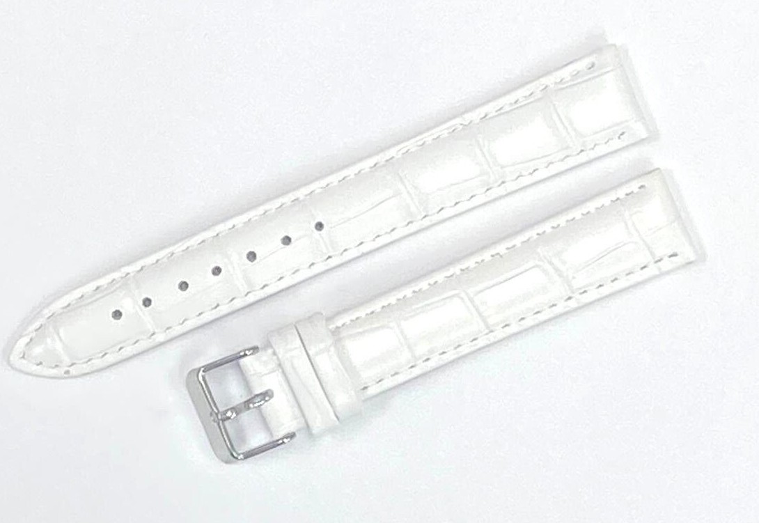 Watch Band Genuine Leather Alligator White(PADDED) 16,18,20,22,24mm XXL