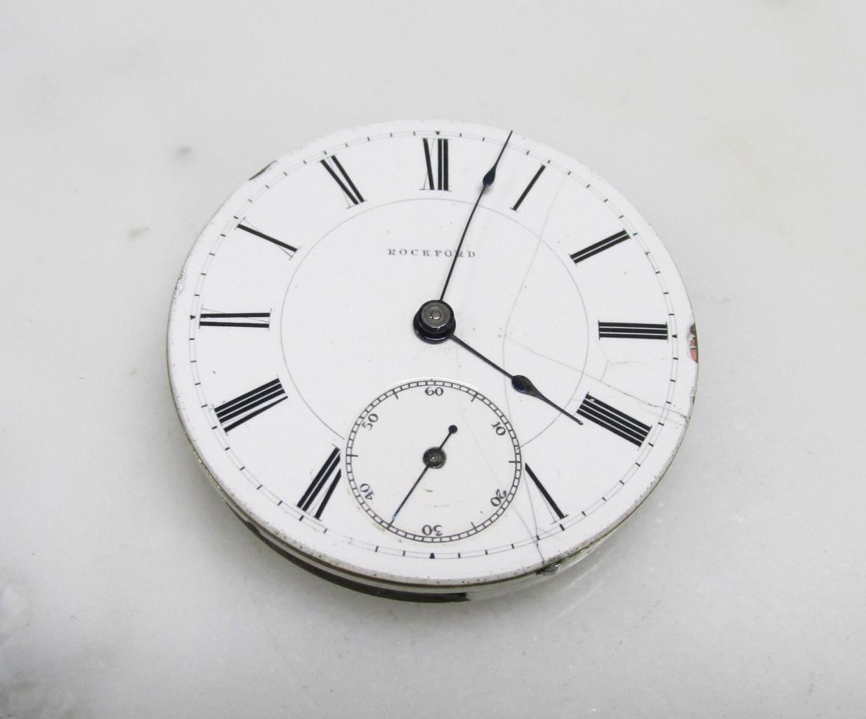 Antique 1902 Rockford Illinois Pocket Watch Movement & Dial ~ 17Jewels ~ 5-E438