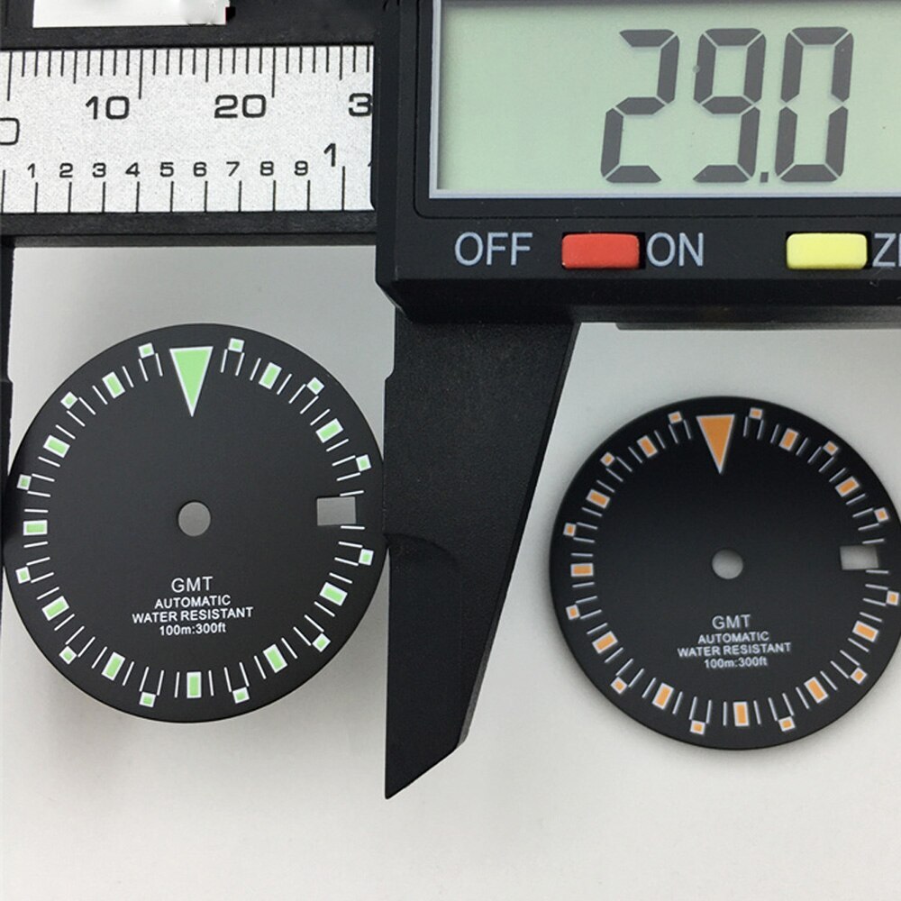 BLIGER 29mm Black NH34 GMT Watch Dial Luminous Index Fit NH34A Movement Parts