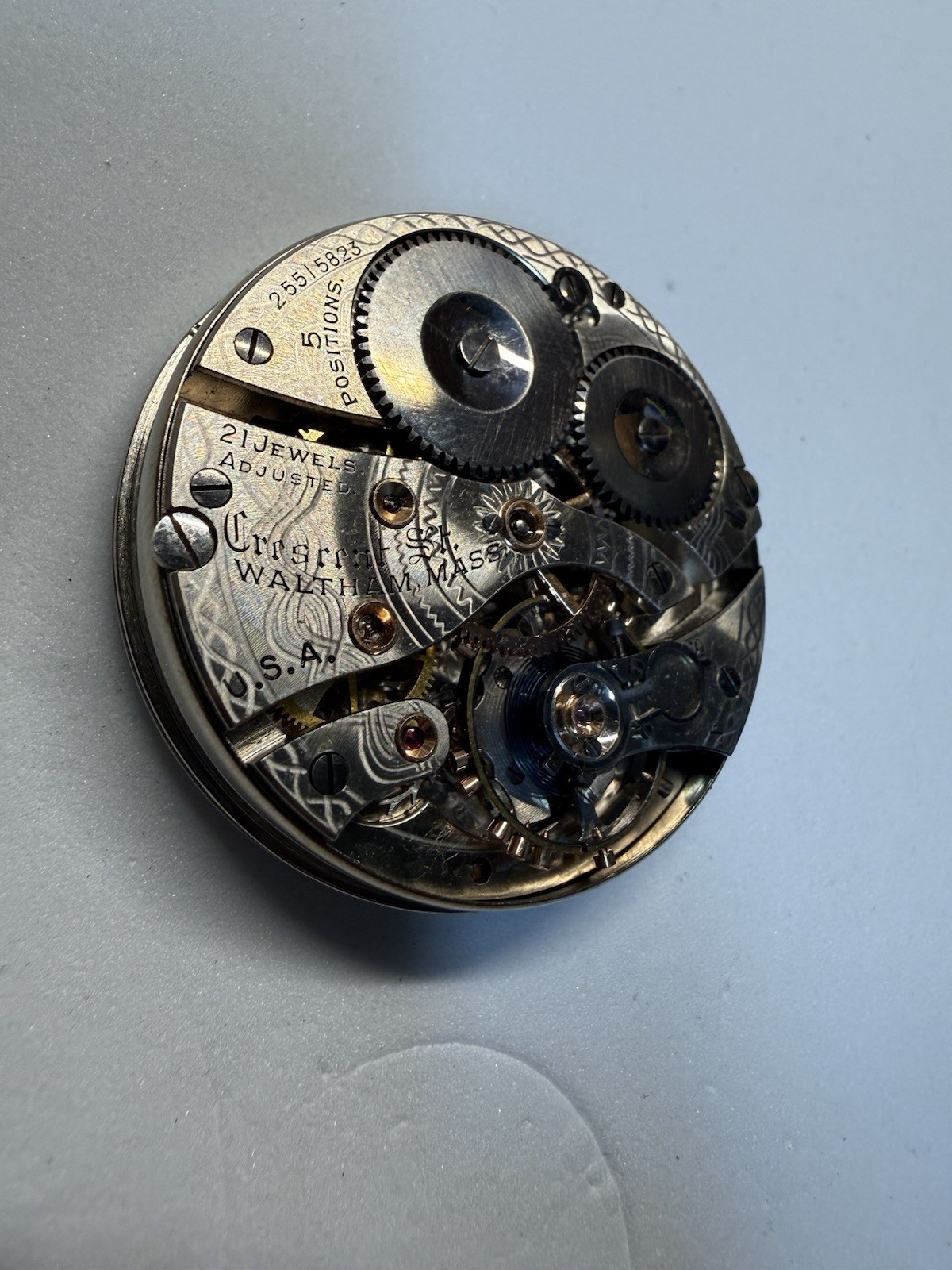 Waltham 16s Crescent St 21j Pocket Watch Movement, For Parts Or Repair