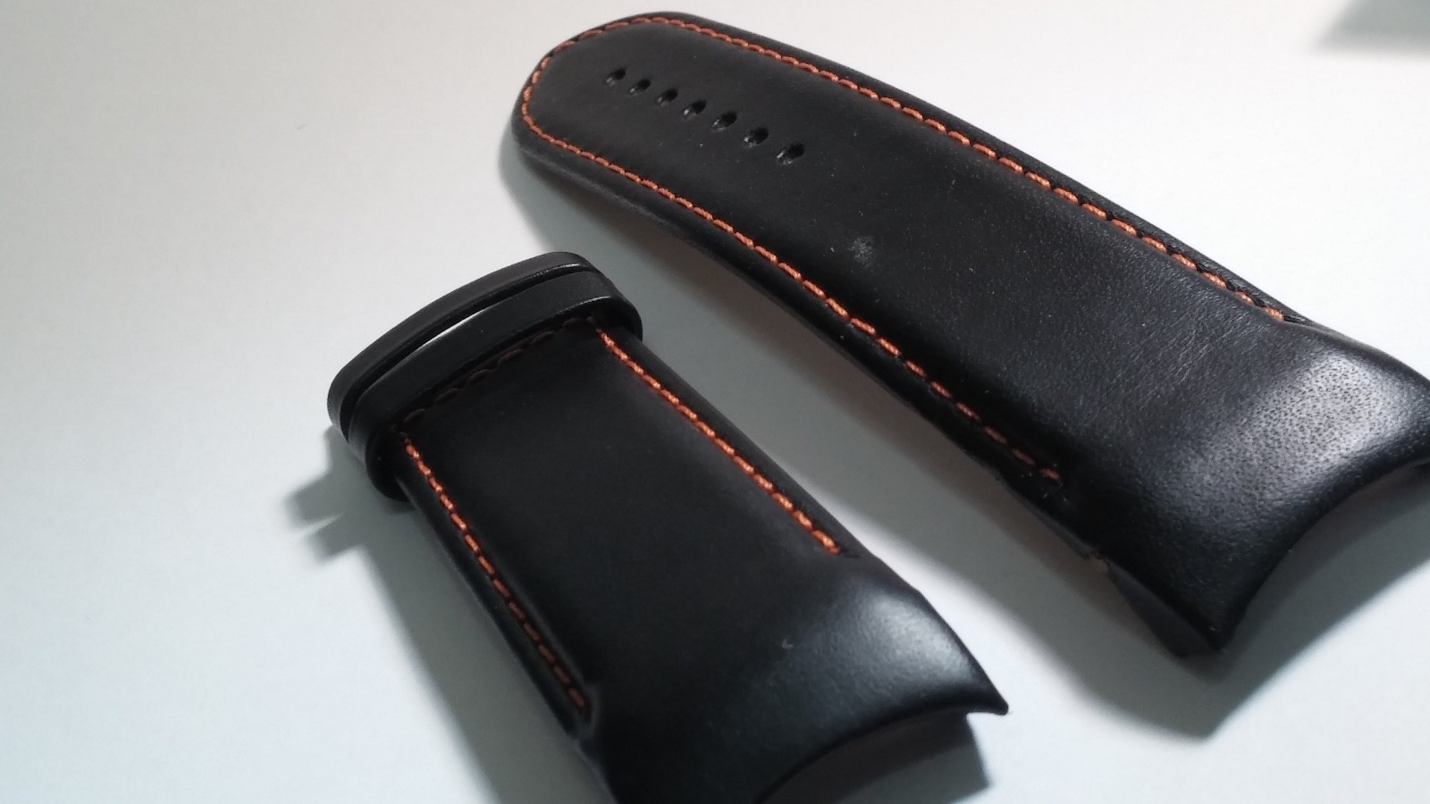Tissot band/strap Black leather with orange stitch, curved ends, Genuine 24/22mm