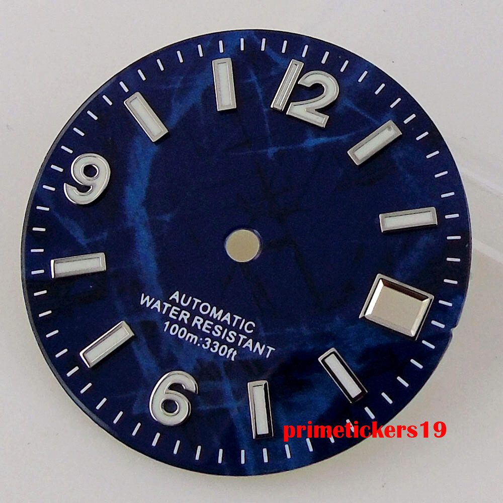 29mm Black/Blue/Green Sterile Watch Dial Date Hands Set Fit NH35 NH35A Movement