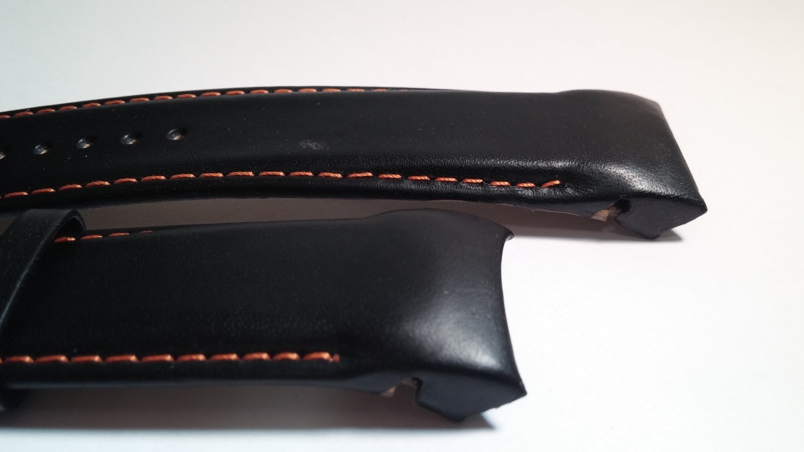 Tissot band/strap Black leather with orange stitch, curved ends, Genuine 24/22mm