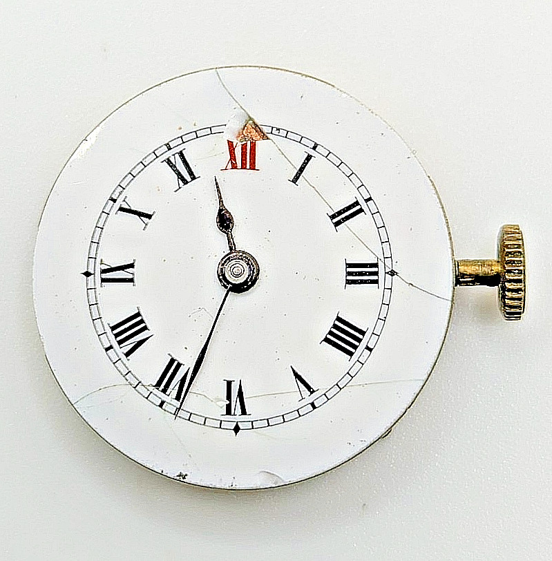 SS & Co Manual Watch Movement Cracked Enamel Dial Swiss Parts/Repairs Untested