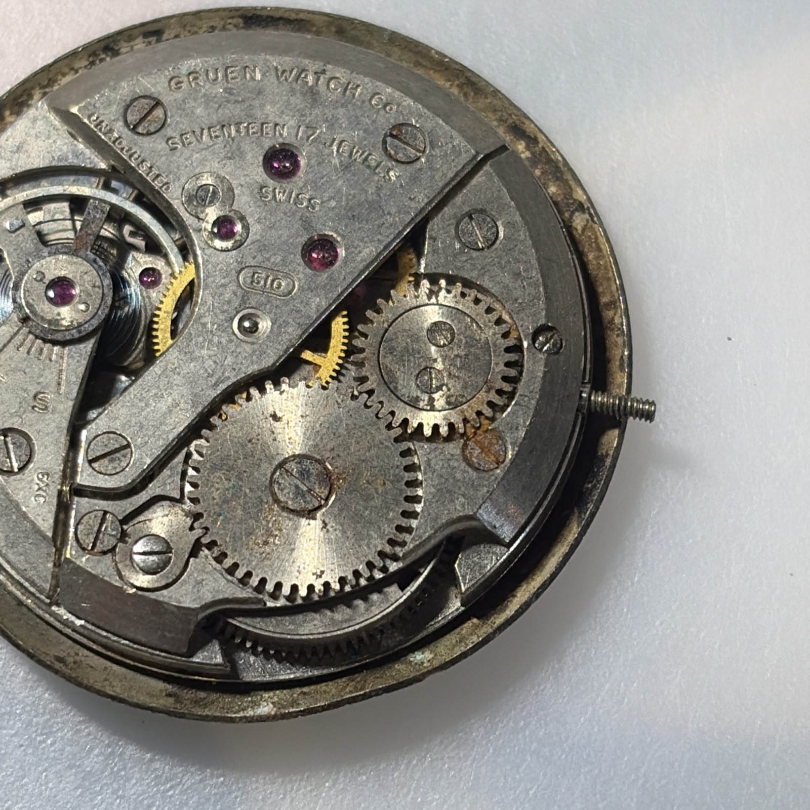 Vintage Gruen Precision 17J Swiss 510 Wrist Watch Movement Parts/Repair AS IS