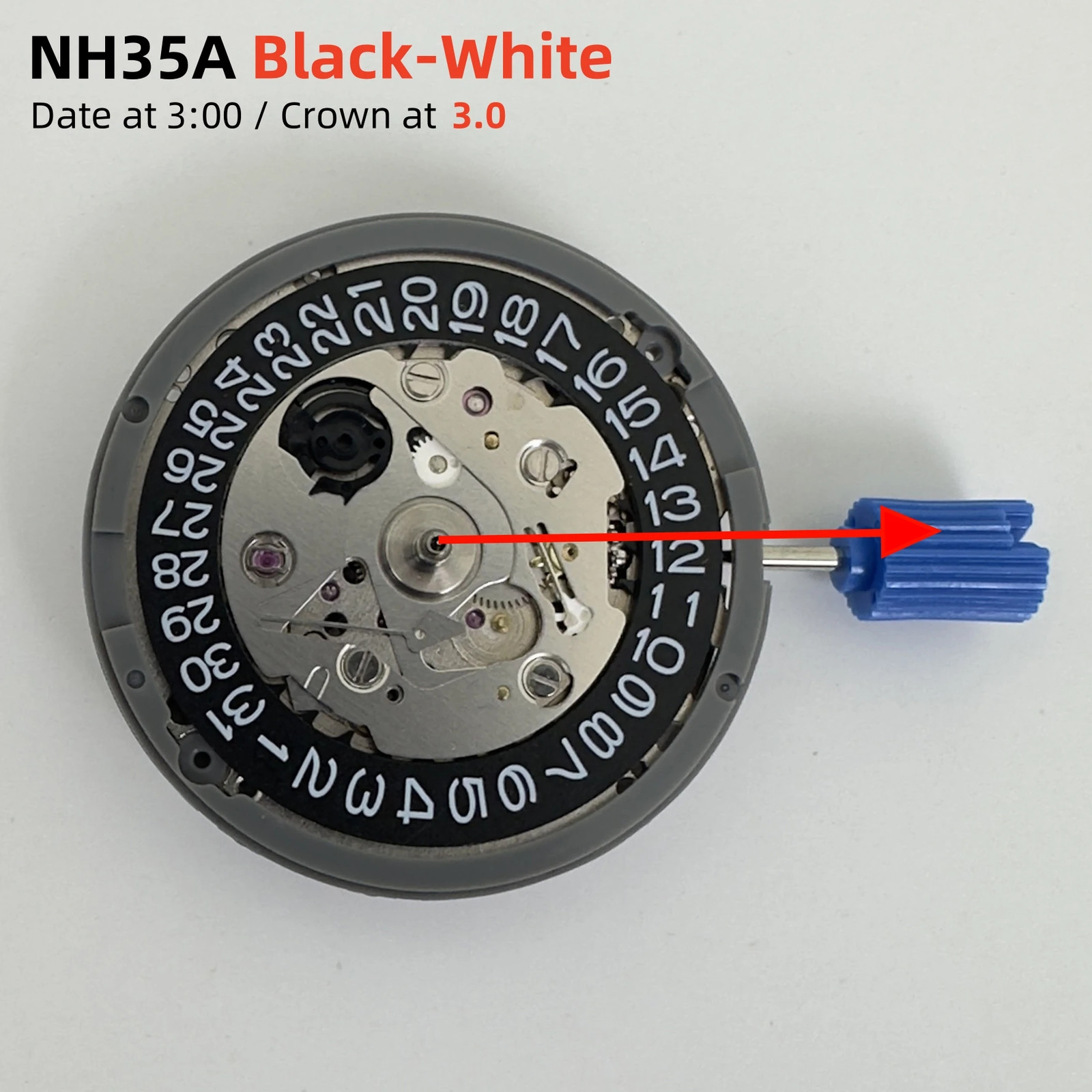 NH35A Movement at 3.0/3.8 O’clock White/Black Datewheel 24 Jewels High Accuracy