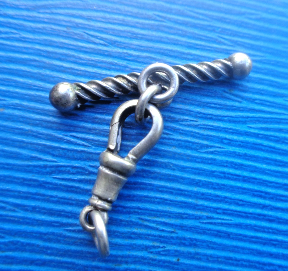 Dog Clip T BAR Silver Albertina Pocket Watch Chain Antique Victorian c1890s