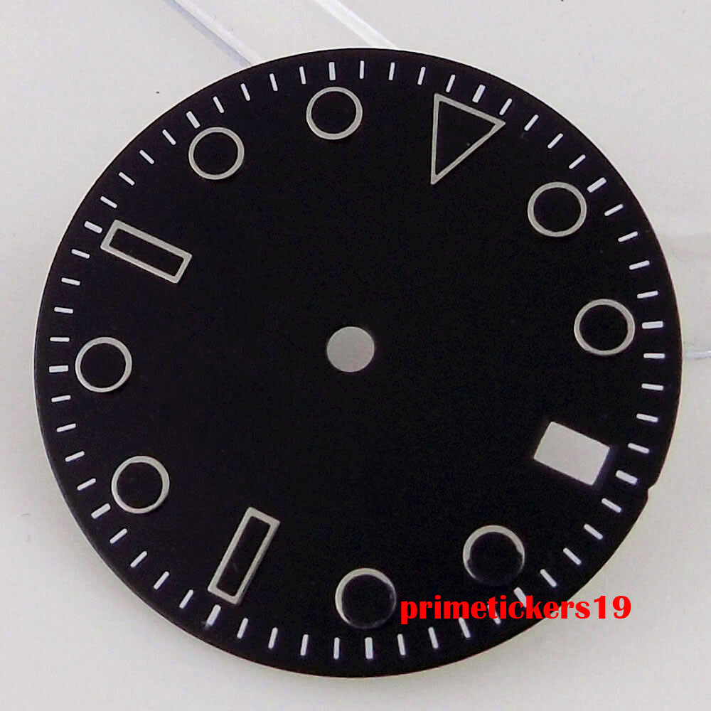 28.5mm Black/White/Green Sterile Watch Dial Face Hands Date Window Fit NH35 Movt