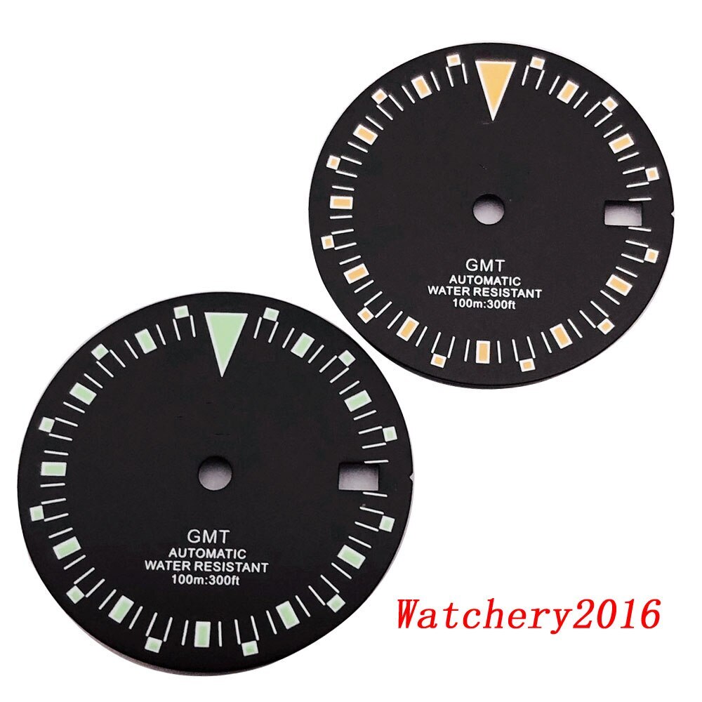 Bliger 29MM Green Lume Black Watch Dial Fit NH34 NH34A GMT Automatic Men Watch