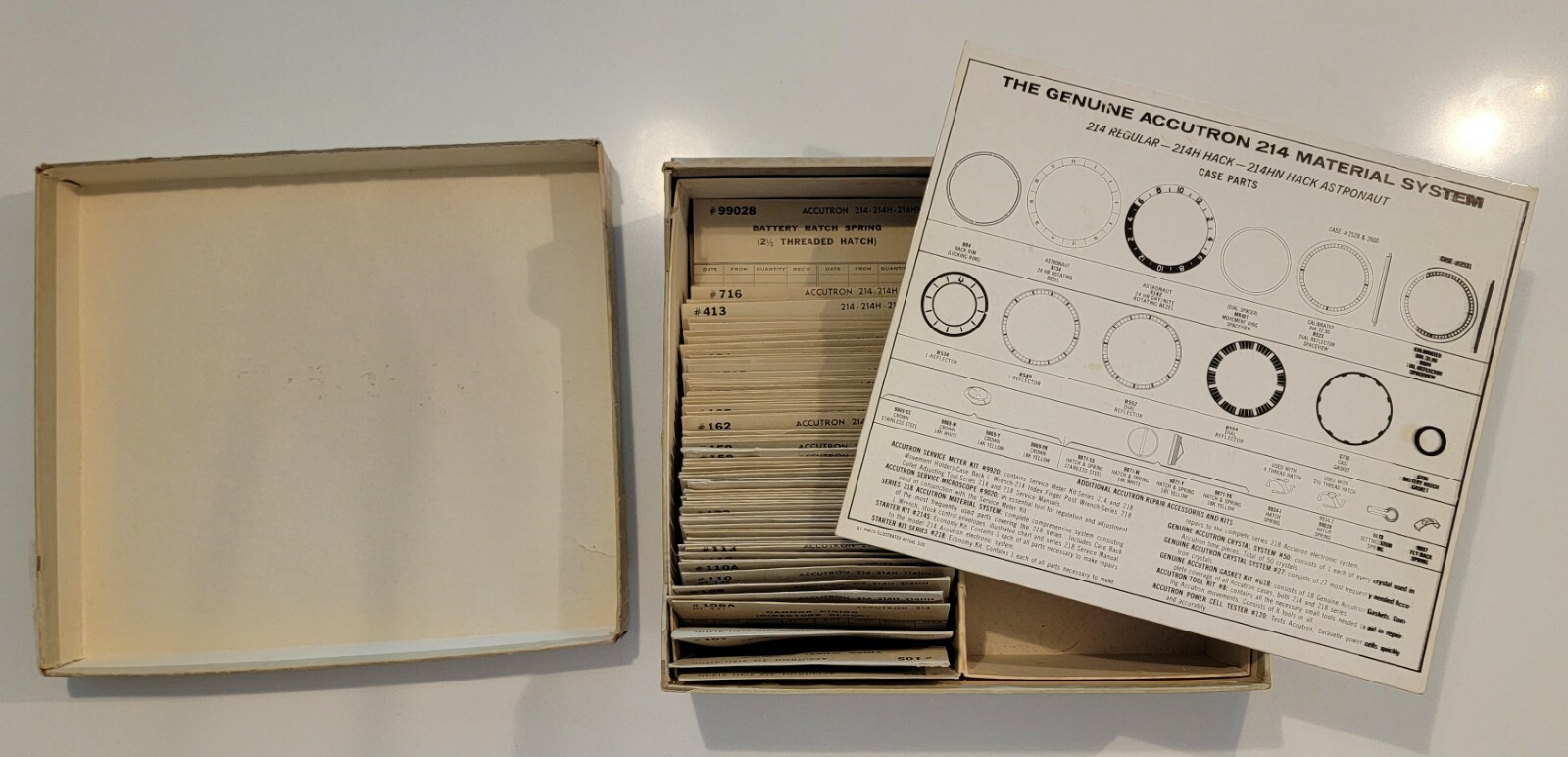 Bulova Accutron Caliber 214 Material System Watch Parts EMPTY BOX & Envelopes