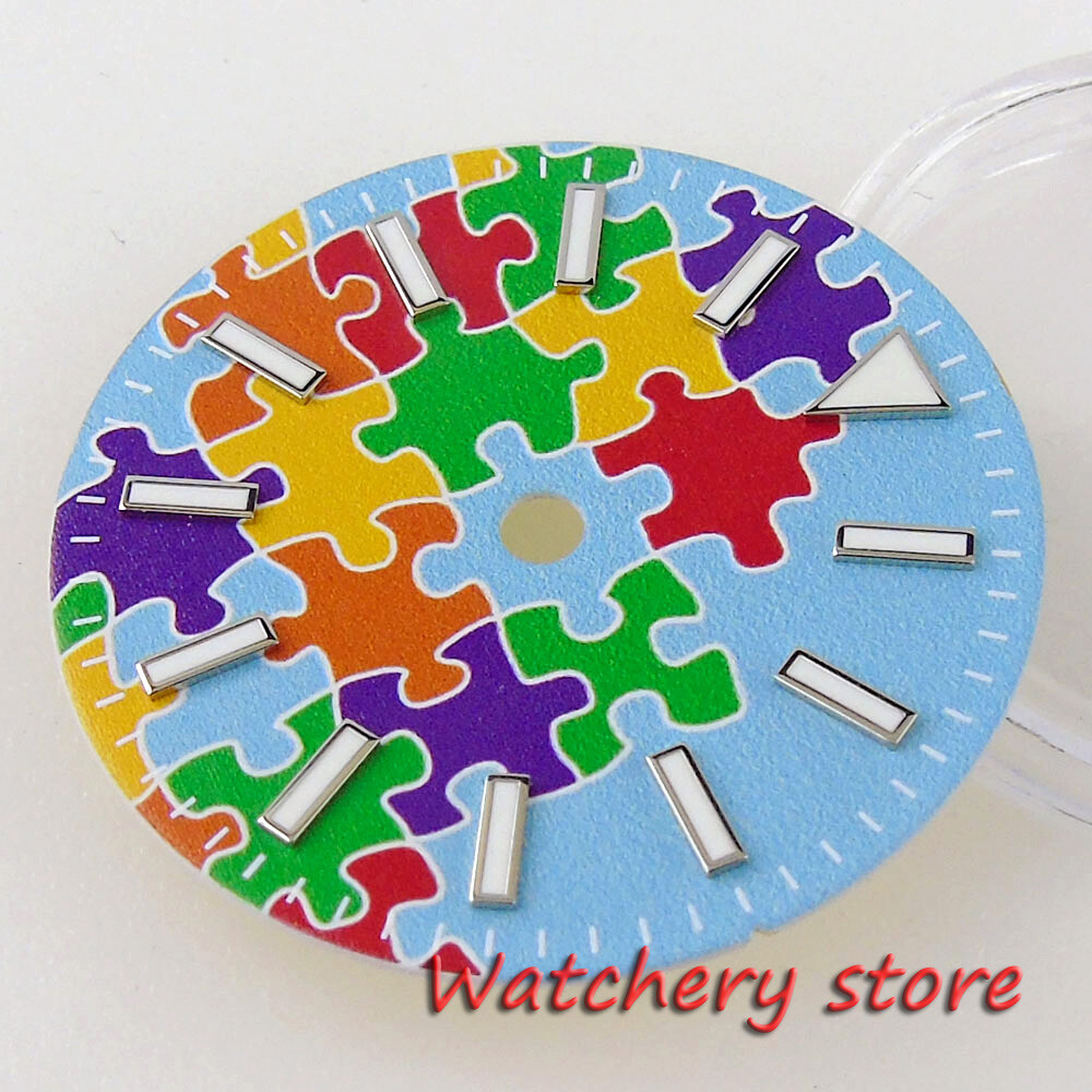 29MM Green Luminous Blue Puzzle pattern Watch Dial Muti-Color Fit NH35A NH36