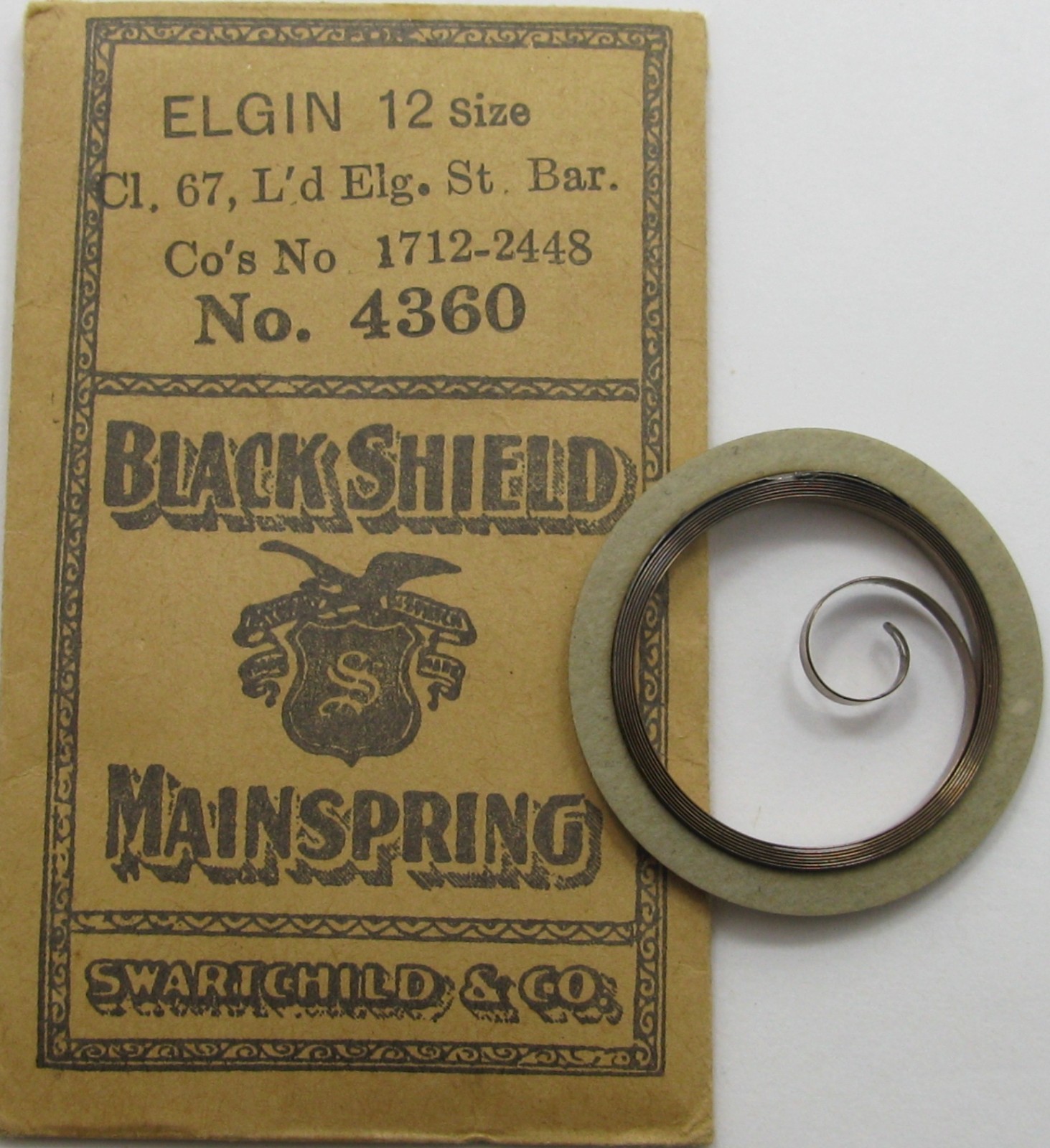 Elgin 12s 1712 2448 pocket watch part: D B + hole blue Mainspring #4360