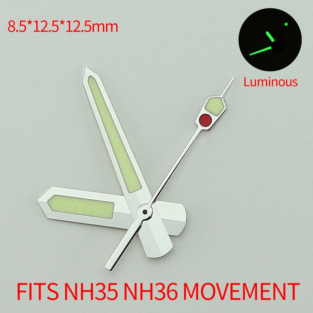 Vintage Silver WATCH HANDS Needles C3 Green Luminous Kit For Seiko NH35 Movement