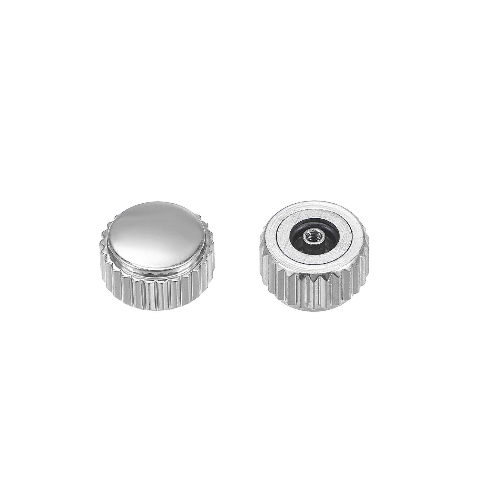 2Pcs 6mm Watch Crown Parts SUS304 Flat Short Stem 2.5mm ID Silver Tone
