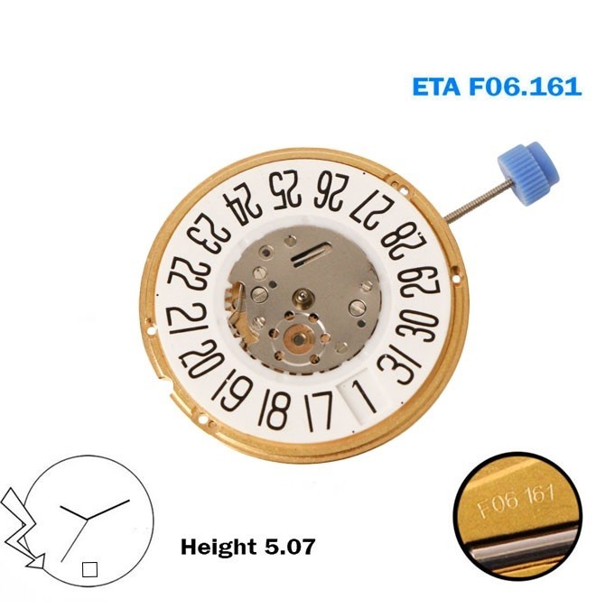 ETA F06.161 Swiss Quartz Movement, 3 Hands, White Date Disk At 6, Height 5.07mm