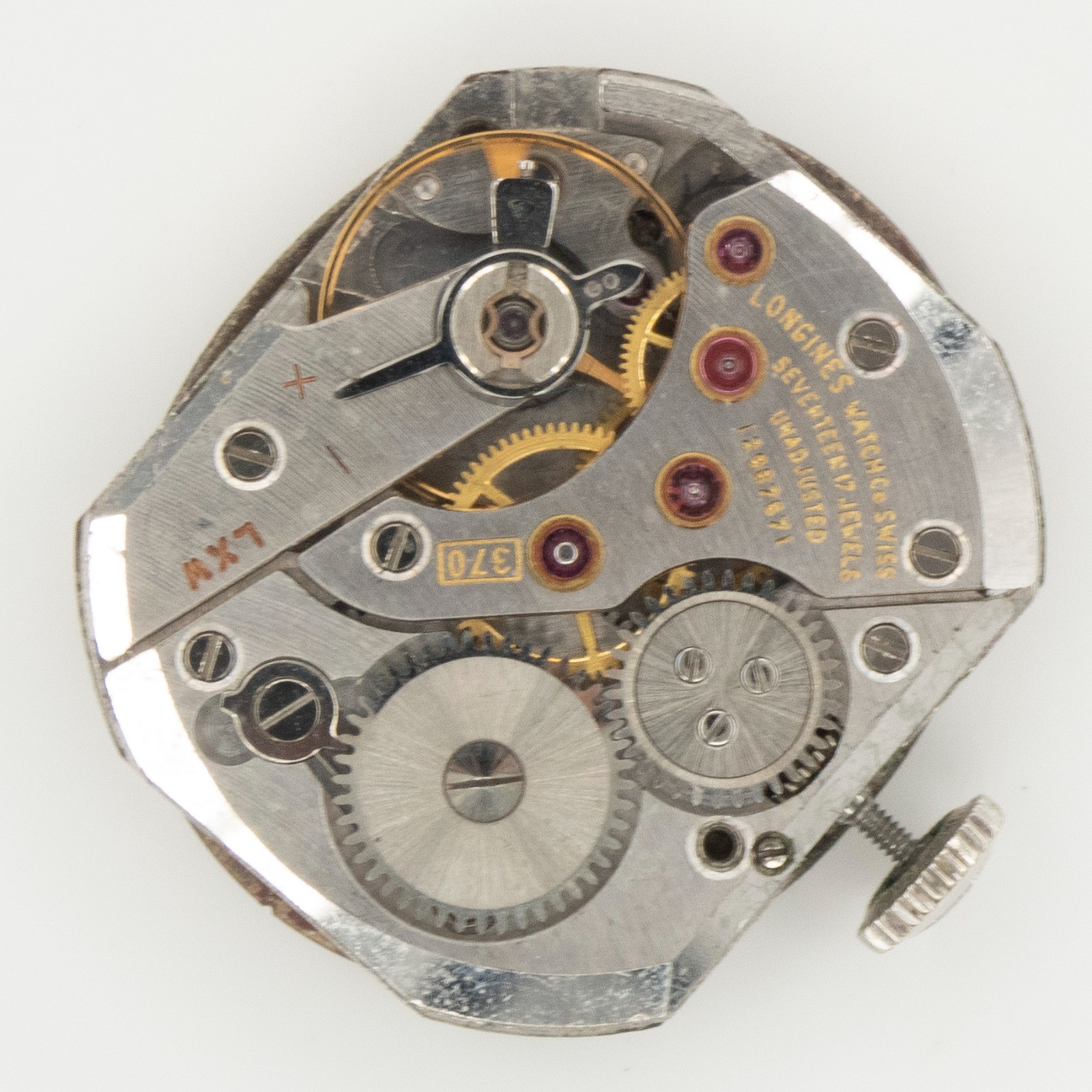 Vintage Longines 370 17-Jewel Wristwatch Movement w/ Diamond Dial, Keeps Time